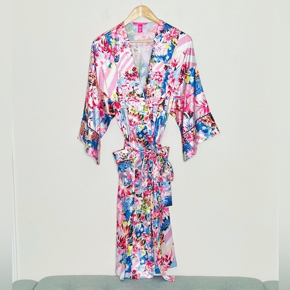 Victoria Secret x Mary Katrantzou Floral Stripe Satin Kimono Robe - Picture 2 of 8